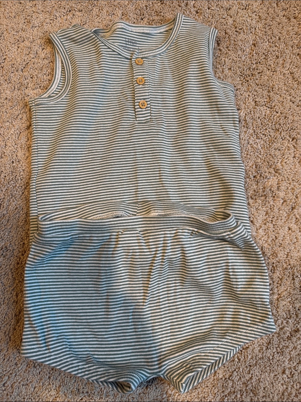 Little Planet Sleeveless Striped Tank Romper in Light Green for Kids